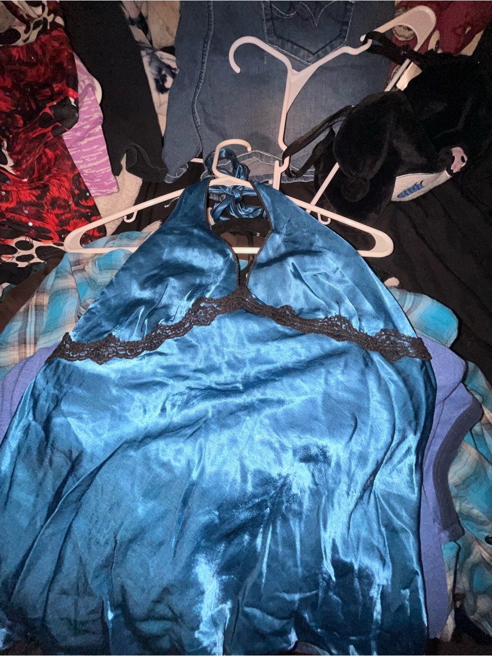 Halo Teal Halter Chemise with Black Lace